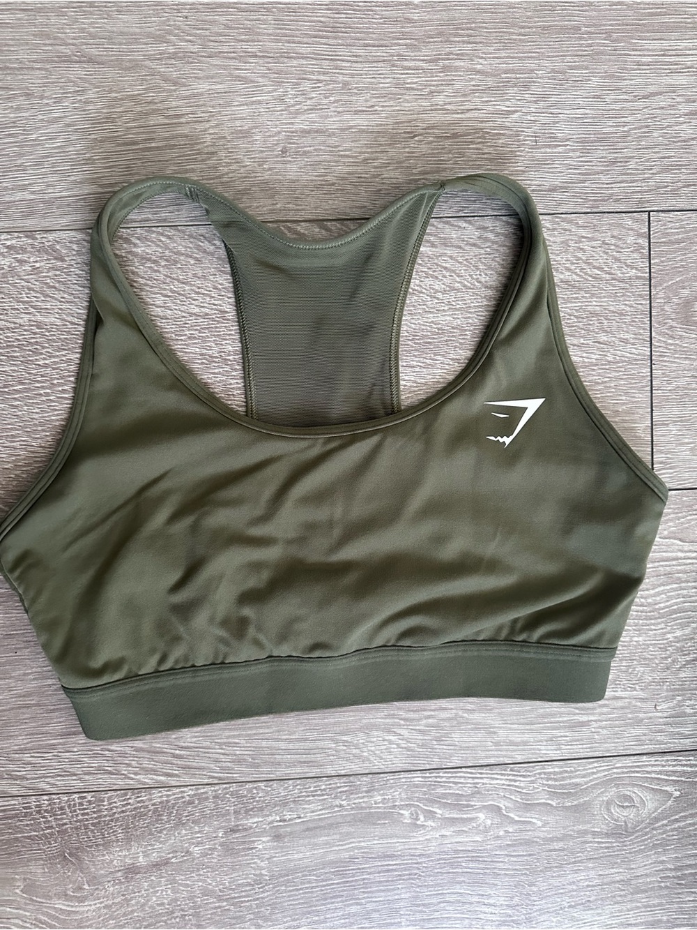 Gymshark Olive Sports Bra Racerback — Minimal Logo